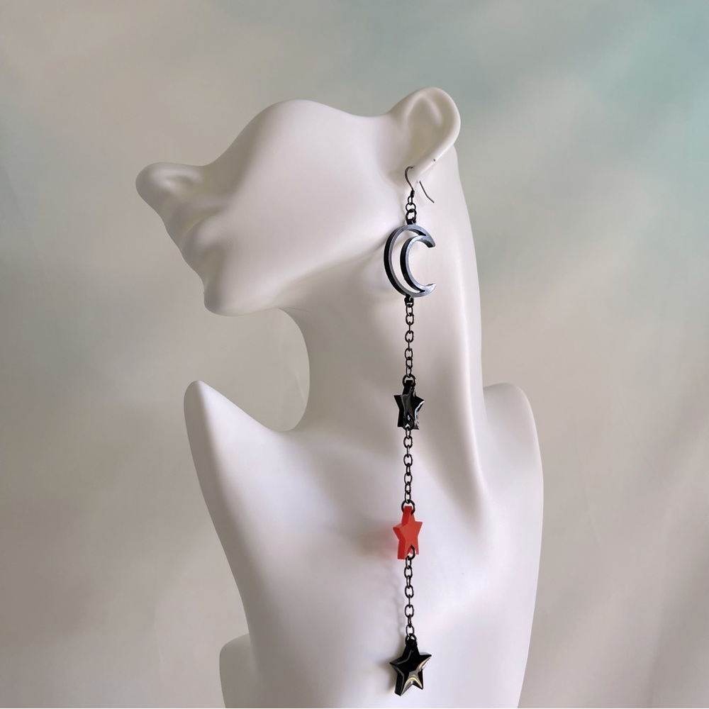 Handmade Resin Moon And Star Dangle Halloween Earrings